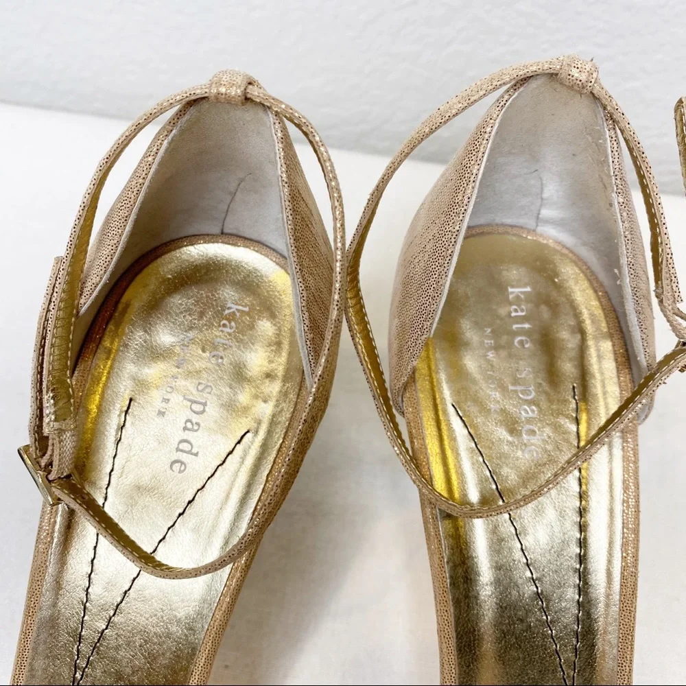 KATE SPADE Grammercy Metallic Nappa Leather Ankle Strap Sandals Heels Size 9.5_12